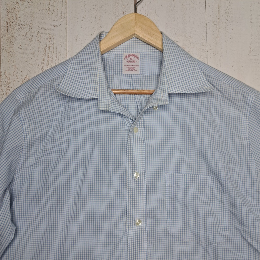 Ivy Style Americana Brooks Brothers Men's L 16‎ 1/2 Button Down Shirt Blue Check